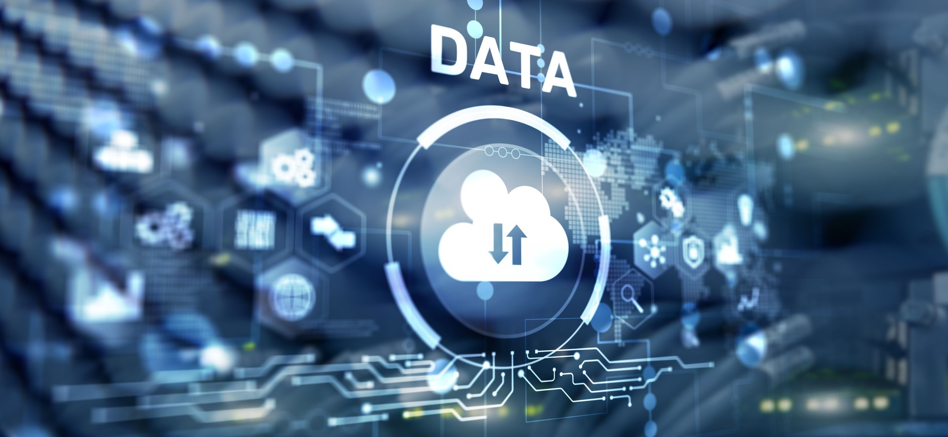DATA internet concept. Universal background for presentation. Blurred server room background