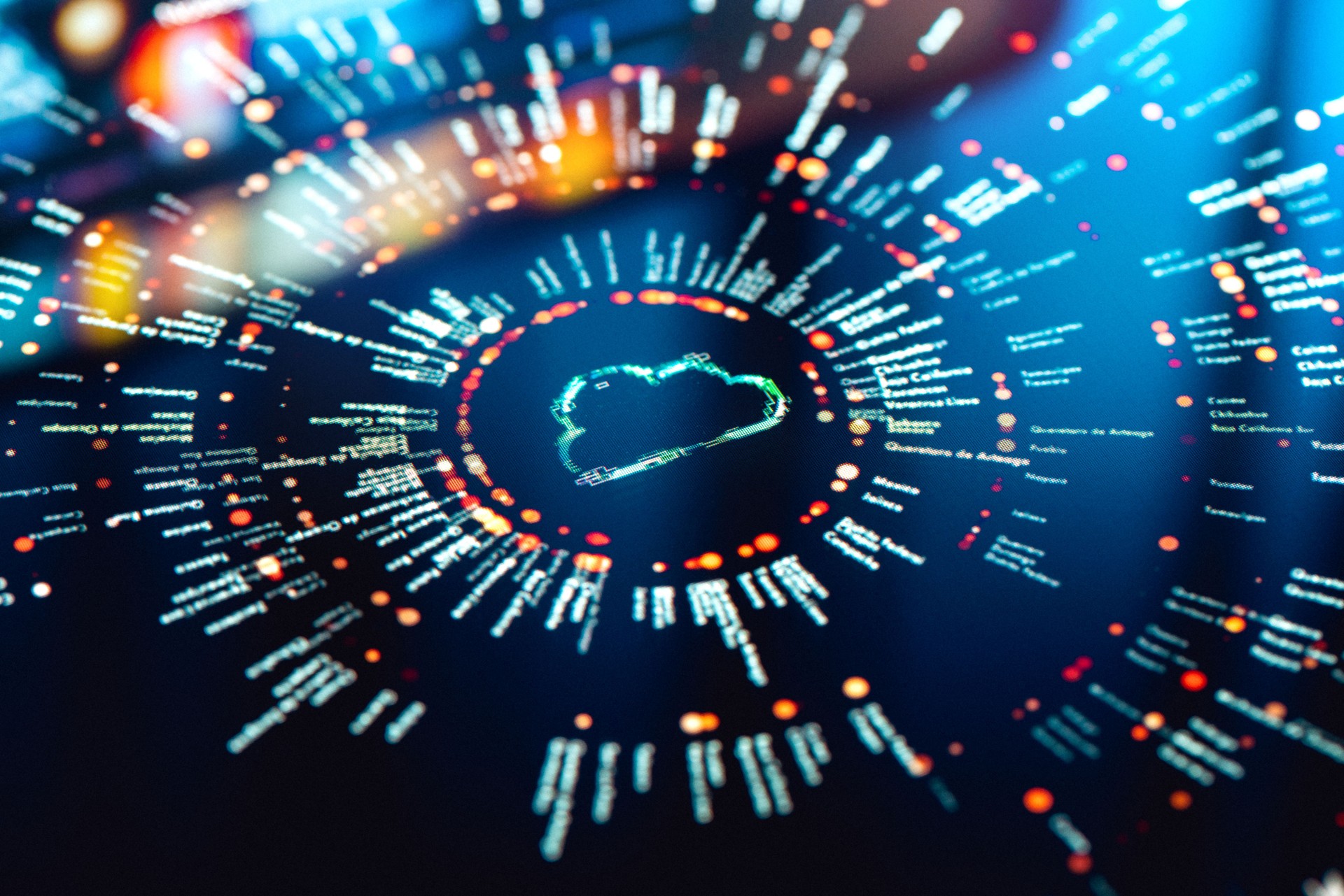 Data Cloud Technologies. Futuristic Interface on digital monitor